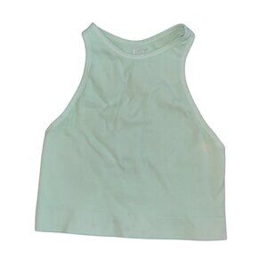 Nux High Neck Ribbed Racerback Crop Sports Bra Tank Top Sz Large Womens Green